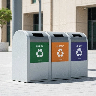 Recycling bins in a clean, modern UAE city environment