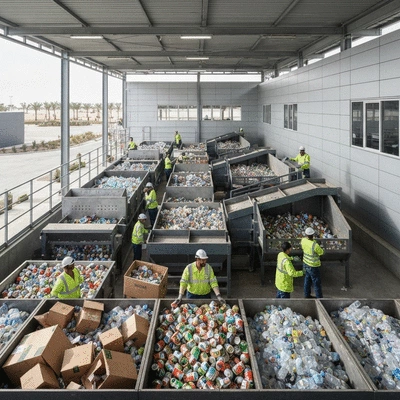 Modern UAE recycling facility with various types of scrap materials being processed