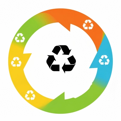 Abstract illustration of a circular economy loop with recycling symbols