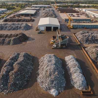 Modern scrap metal recycling facility with various graded metals