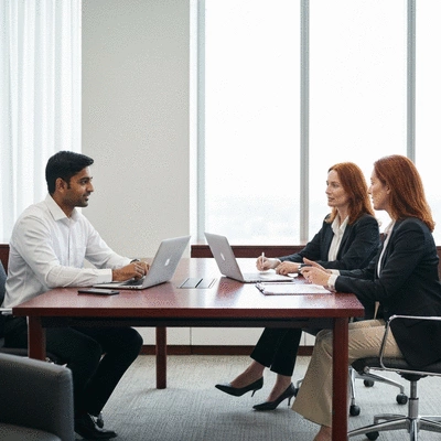 Business professionals discussing partnerships in a modern UAE office