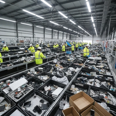 E-waste being sorted at a recycling facility in the UAE