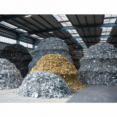 Industrial facility with sorted metal scraps, clean and organized