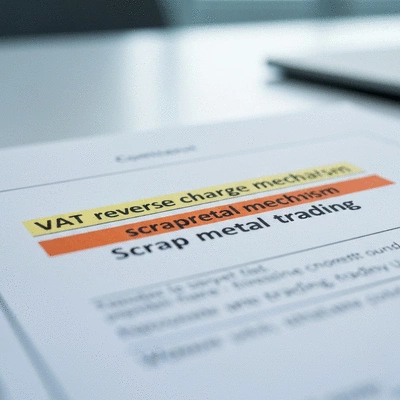 Close-up on a document outlining VAT reverse charge mechanism for scrap metal in the UAE