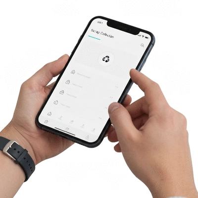 User interacting with a mobile app for scheduling scrap collection on a smartphone