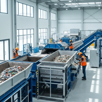 Modern, clean recycling facility in the UAE with advanced machinery for sorting and processing materials