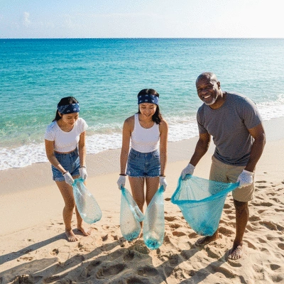 Diverse group of people participating in a beach cleanup