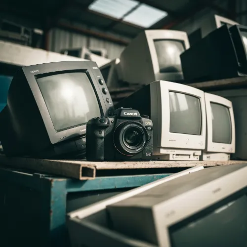 Pile of old electronic devices and wires